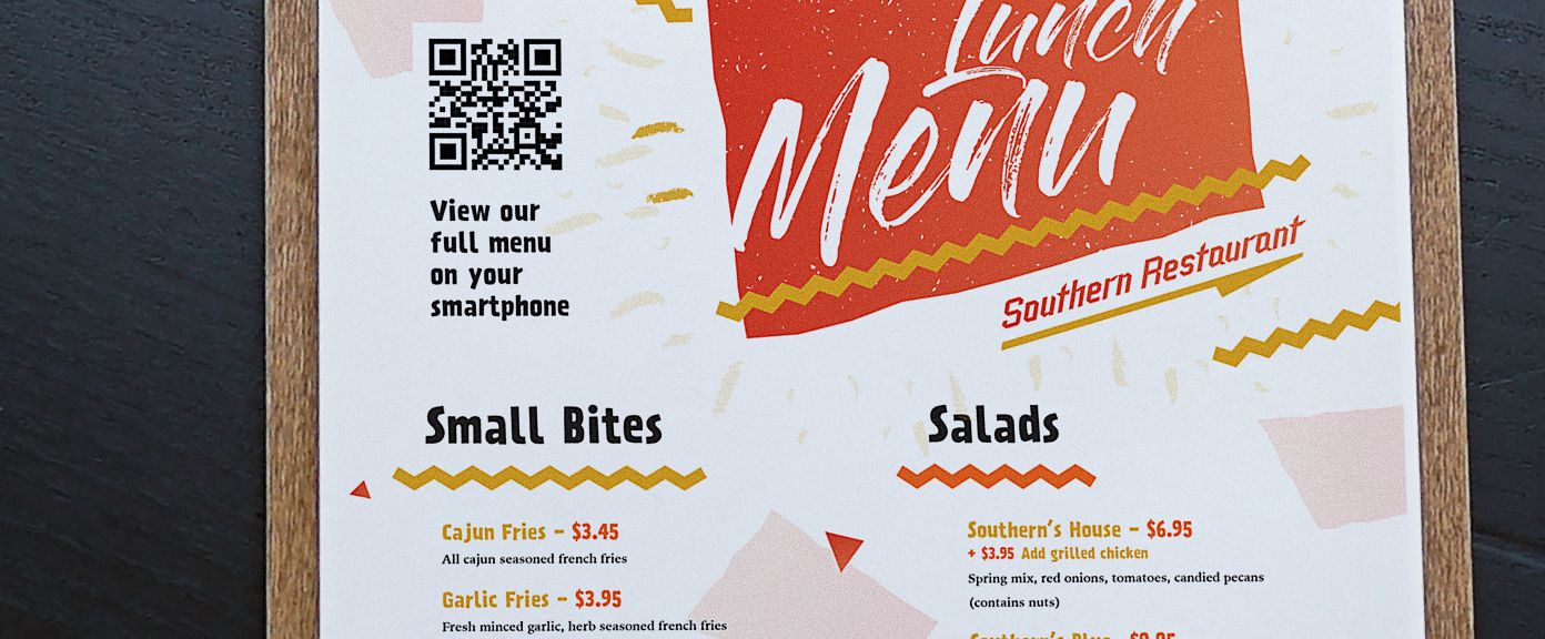 QR Code on a menu for contactless access