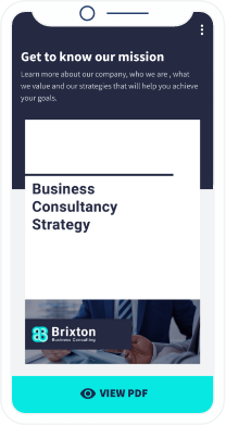 A QR Code landing page that contains a downloadable PDF file of a company presentation from a business consulting firm.