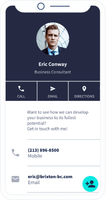 A QR Code landing page that contains a business consultant’s contact information.