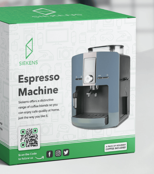 A product packaging with a QR Code that displays multiple social media channels for customers to follow.